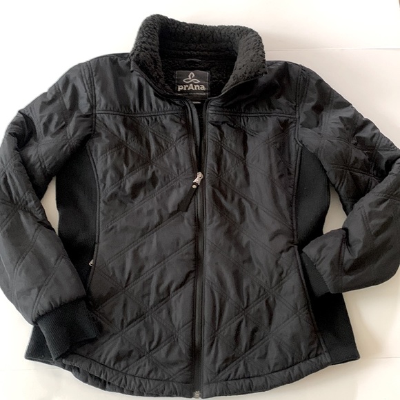 Prana Jackets & Blazers - PrAna Black Fleece Sherpa Lined High Neck Quilted Zip Pockets Jacket Size L